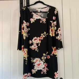 White House Black Market Black Floral Dress XL 3/4 Sleeve Sheath Career